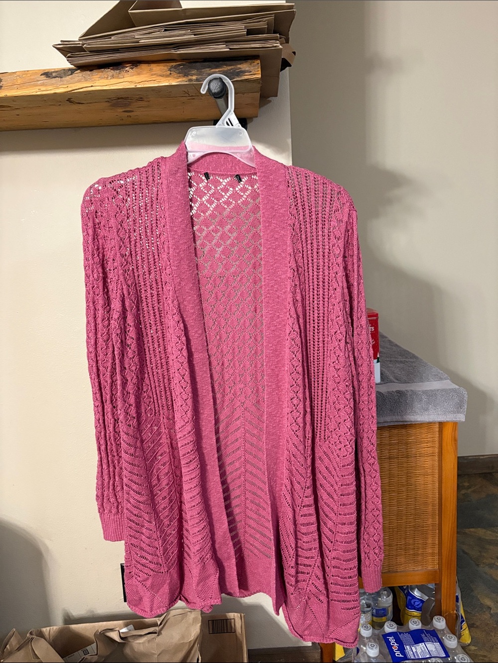 Open-Weave Dusty Rose Cardigan Sweater for Women